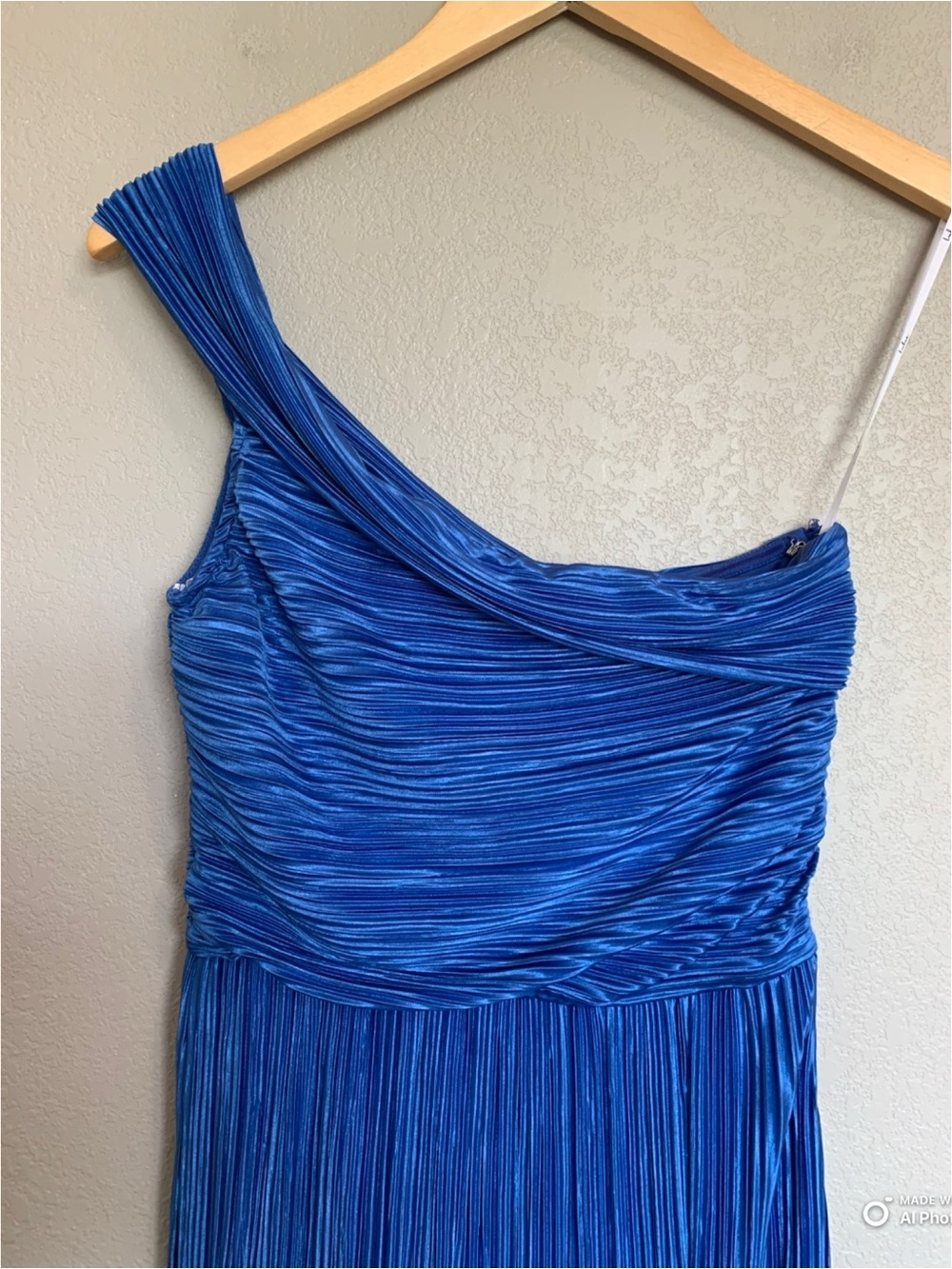 Lulus Small Poised Performance Blue Plisse One-Shoulder Maxi Dress NWT Formal - Picture 5 of 17